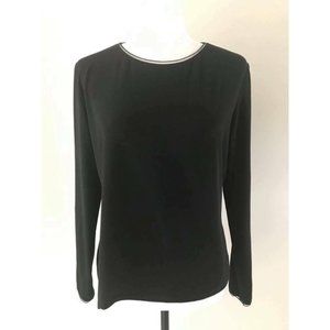 JOSEPH RIBKOFF Long Sleeve Top Blouse Size 16 Black Nylon Trim Neck and Cuffs